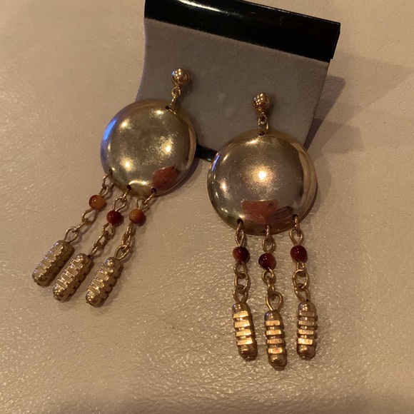 NEW Gold tone drop earrings with brown/gold beads - Picture 4 of 4